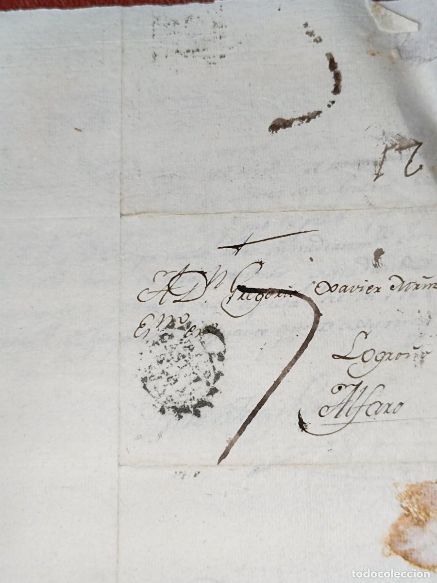 Sellos: PREFILATELIA. Carta completa.Marca de cu&ntilde;o. Valladolid a Alfaro 1806.Por Logro&ntilde;o.