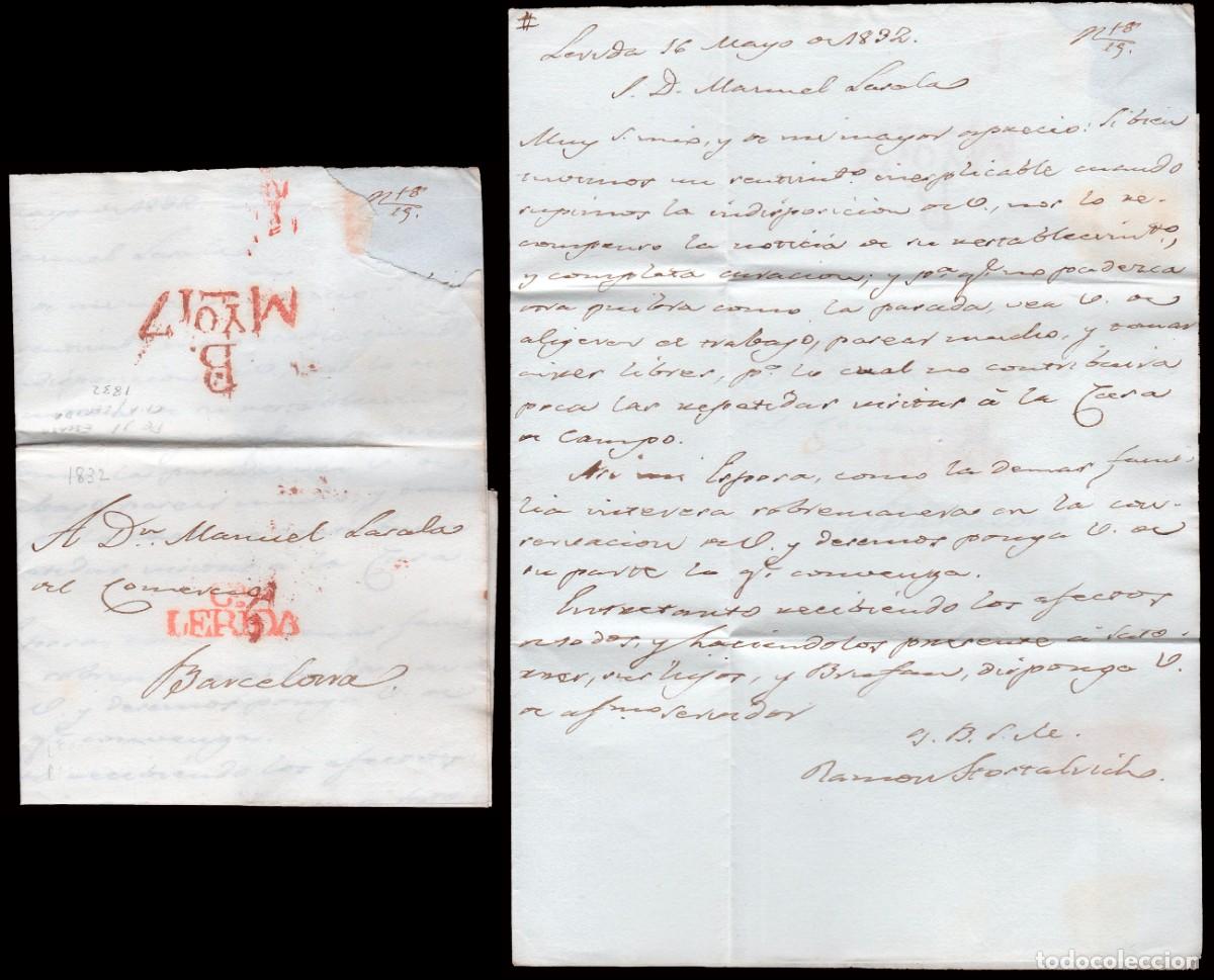Sellos: L&eacute;rida - Prefilatelia - PE 11R - 1832 - Carta a Barcelona
