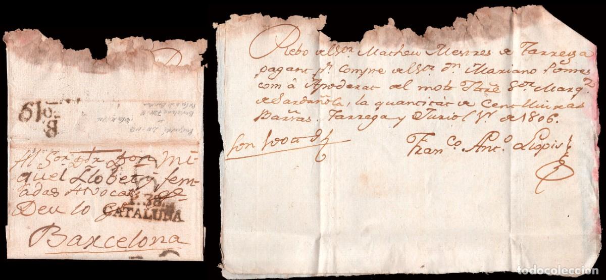 Sellos: L&eacute;rida - Prefilatelia - Tarrega - PE 7N - 1806 - Carta a Barcelona