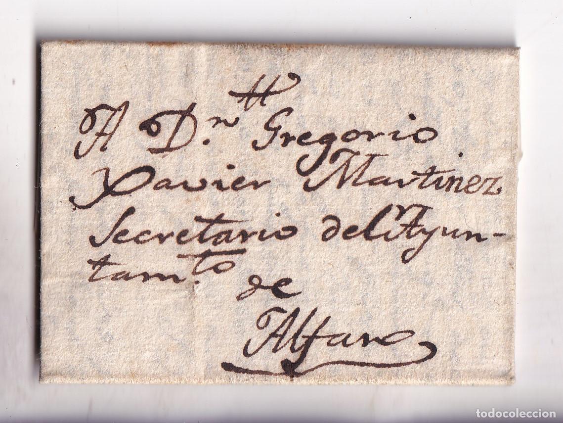 Sellos: PREFILATELIA. CARTA ENTERA FUERA DE VALIJA. MILAGRO. NAVARRA. 1819. A ALFARO. RIOJA