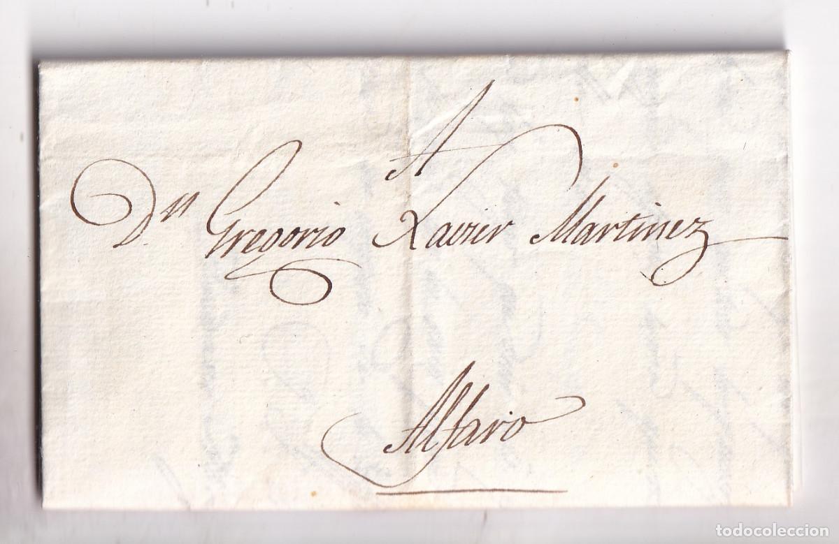 Sellos: PREFILATELIA. CARTA ENTERA FUERA DE VALIJA. AGUILAR DEL R&Iacute;O ALHAMA. RIOJA. 1825. A ALFARO