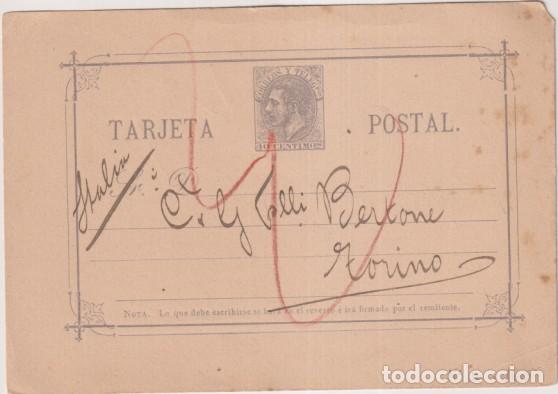 Francobolli: Tarjeta Entero Postal. 1882 Edifil 11. De M&aacute;laga a Tur&iacute;n del 22 Nov. 1886