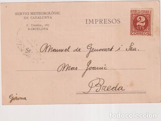 Francobolli: Tarjeta Postal con Membrete de Barcelona (servei Meteorol&oacute;gic de Catalunya) a Breda Alemania 1936. A