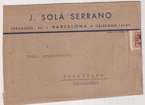Briefmarken: Sobre con Membrete de Barcelona al Ayuntamiento de Vallirana con Edifil 815