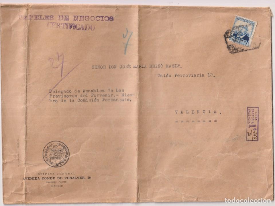 Briefmarken: Sobre con Membrete con papeles certificado de Madrid a Valencia del 25 Jul. 1935