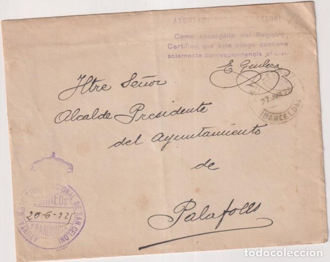 Briefmarken: Sobre Con Membrete del Ayuntamiento de San Celoni al Alcalde de Palafolls. delo 26 Jun. 1892, Sello