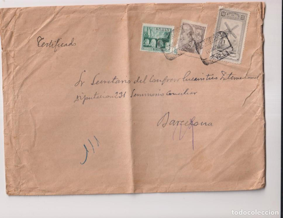Briefmarken: Sobre Certificado de Sevilla al Secretario del congreso Eucar&iacute;stico Internacional. Barcelona. Franqu