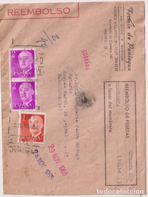 Briefmarken: Sobre con Membrete. Reembolso de Madrid a Barcelona del 24 Nov. 1965