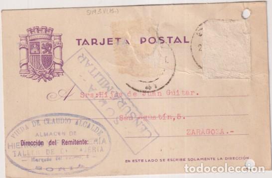 Stamps: Tarjeta entero Postal 69 de 1932. de Zaragoza a Soria. sin fecha visible por arranque del doble fran