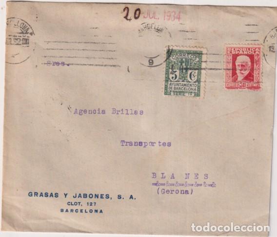 Briefmarken: Sobre con Membrete de Barcelona a Blanes del 19 Jul. 1932