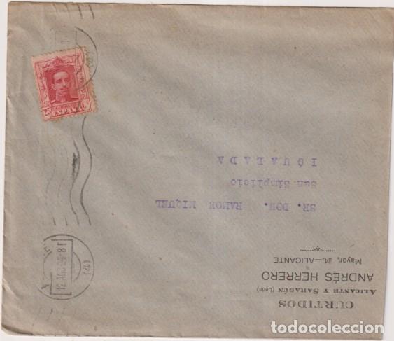 Timbres: Sobre con Membrete de Alicante a Igualada del 12 Ago. 1924