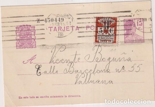 Timbres: Tarjeta Entero Postal 69 de 1932. de Barcelona a Vallyana del 2 Feb. 1935