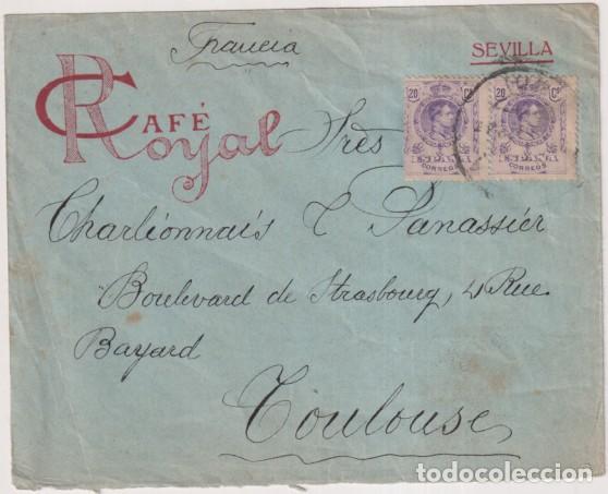 Timbres: Sobre con Membrete de Sevilla a Toulouse (Francia) de Abr. 1922 Con Pareja de Edifil 273 y fechador
