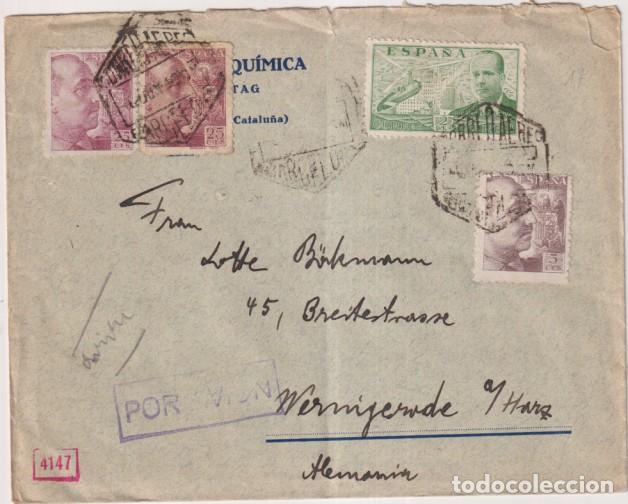 Timbres: Sobre con Membrete de Barcelona a Alemania del 8 Jun. 1940. Por Avi&oacute;n. Con censura Militar de Barcel