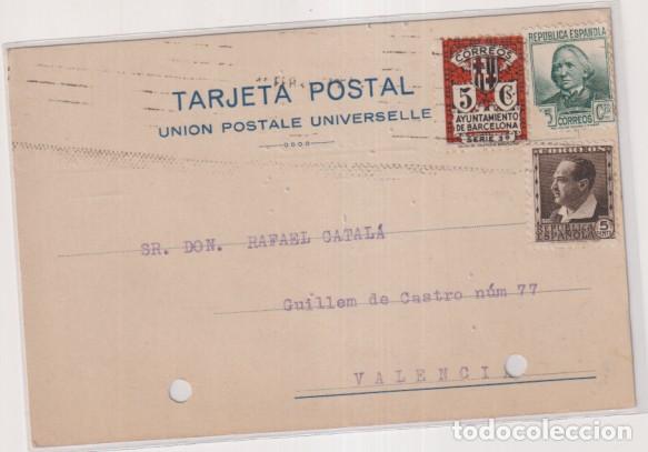 Timbres: Tarjeta Postal con Membrete de Barcelona a Valencia del 13 Feb. 1935