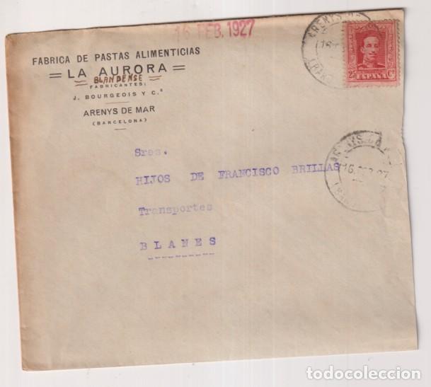 Timbres: Sobre con Membrete de Arenys de mar a Blanes del 16 Feb. 1927