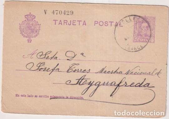 Sellos: Tarjeta entero Postal 57 de 1925. De Barcelona a Ayguafreda del 5 Abr. 1929