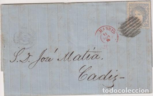 Sellos: Carta de Madrid a C&aacute;diz del 11 Ago.1870, Con Edifil 107 con parrilla Negra y Fechador Rojo. bonito