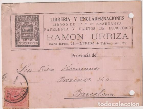 Sellos: Tarjeta Postal con Membrete de L&eacute;rida a Barcelona del 18 Ago. 1918