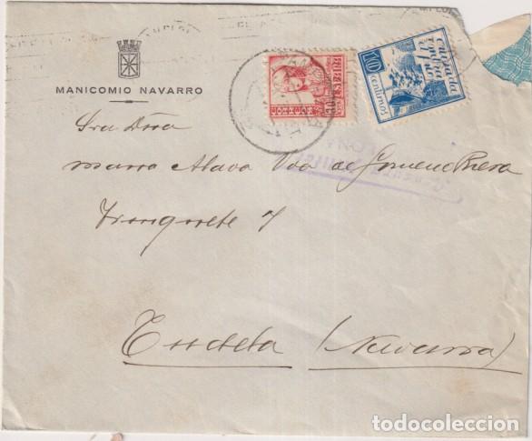 Sellos: Sobre con Membrete de Pamplona (Manicomio) a Tudela. Franq. y fechado 5 May. 1937. con 30 Ce. Carm&iacute;n
