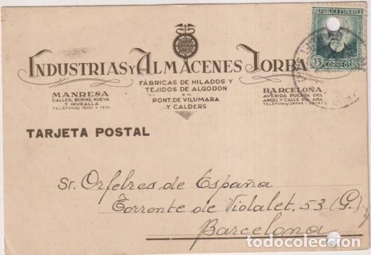 Sellos: Tarjeta Postal con Membrete. de Manresa a Barcelona del 28 Jul 1932