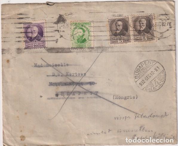 Sellos: Sobre de Barcelona a Budapest (Hungr&iacute;a) DE diciembre DE 1932. con franqueo DE LA rep&uacute;blica Y bonito