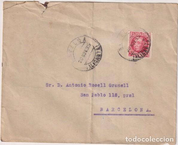 Sellos: Sobre de Novelda a Barcelona del 20 Nov. 1935. Con Edifil 686