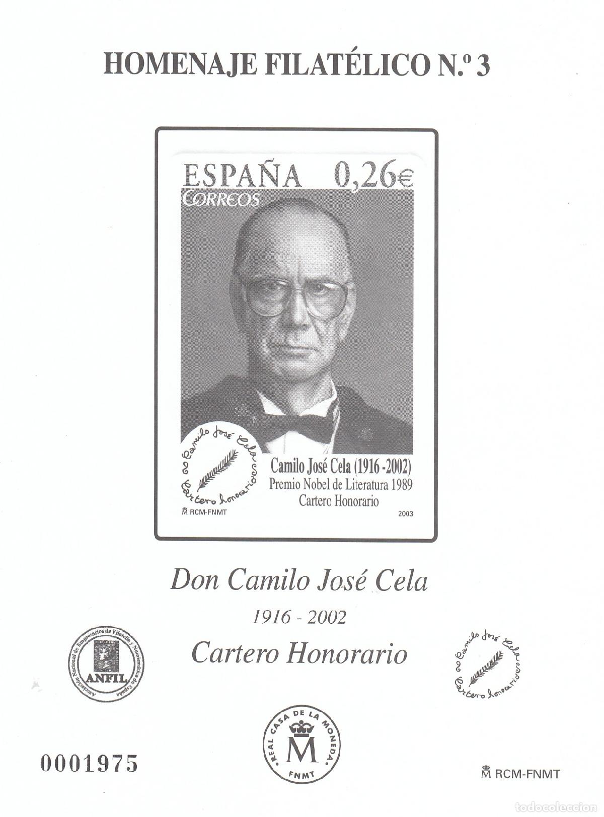 Sellos: CRS1411 ESPA&Ntilde;A HOMENAJE FILATELICO N&ordm; 3. Camilo Jos&eacute; Cela