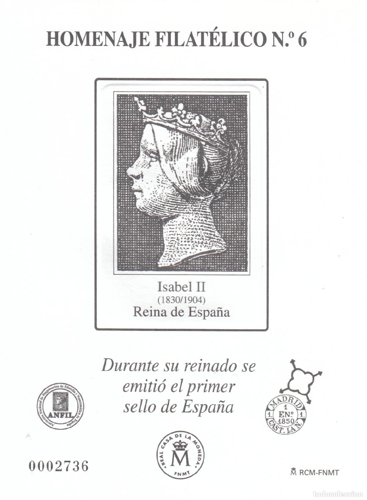 Sellos: CRS1414 ESPA&Ntilde;A HOMENAJE FILATELICO N&ordm; 6. Isabel II&ordm;