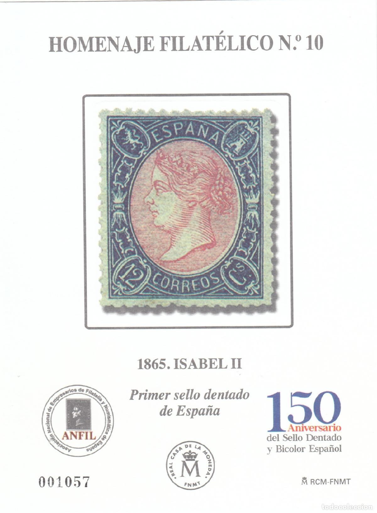 Sellos: CRS1420 ESPA&Ntilde;A HOMENAJE FILATELICO N&ordm; 10. 1865 Isabel II&ordf;