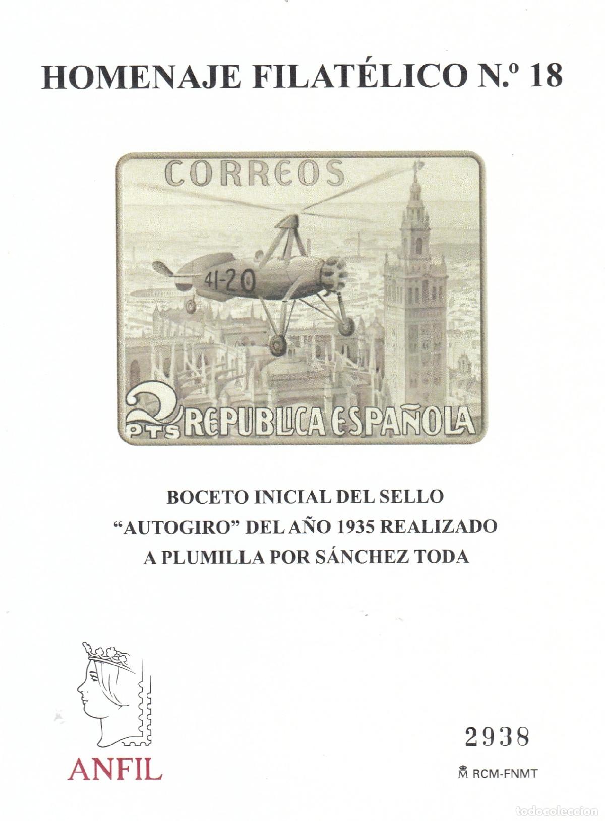 Sellos: CRS1425 ESPA&Ntilde;A HOMENAJE FILATELICO N&ordm; 18. Boceto inicial sello &rdquo;Autogiro&rdquo;