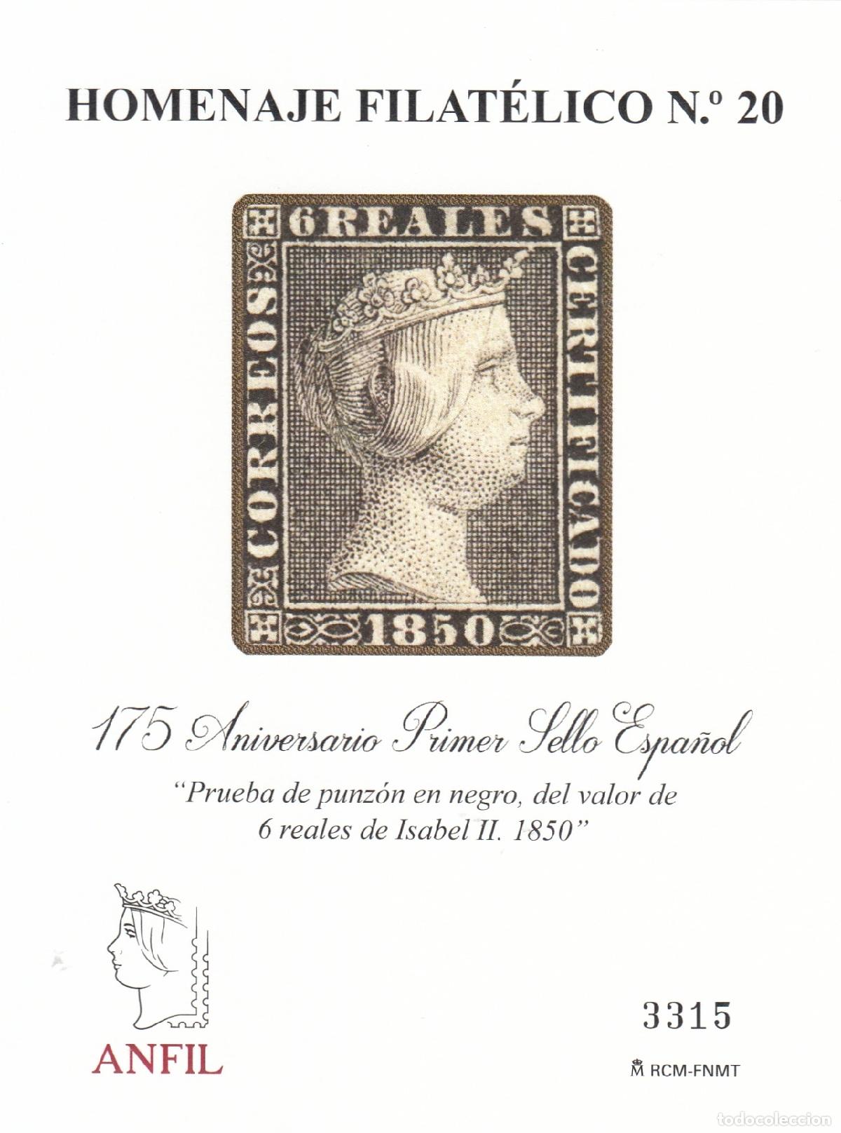Sellos: CRS1427 ESPA&Ntilde;A HOMENAJE FILATELICO N&ordm; 20. 175&ordm; Aniversario primer sello espa&ntilde;ol