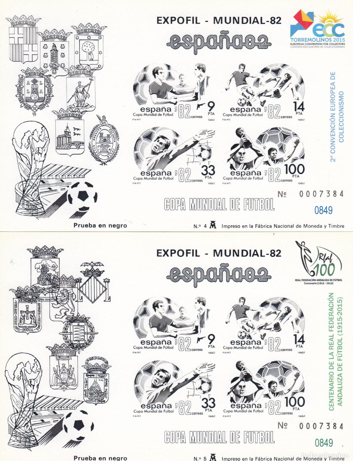 Sellos: CRS1459 ESPA&Ntilde;A PRUEBAS DE LUJO N&ordm; 4/5. A&ntilde;o 1982. Con sobrecarga de exposiciones. Misma numeraci&oacute;n