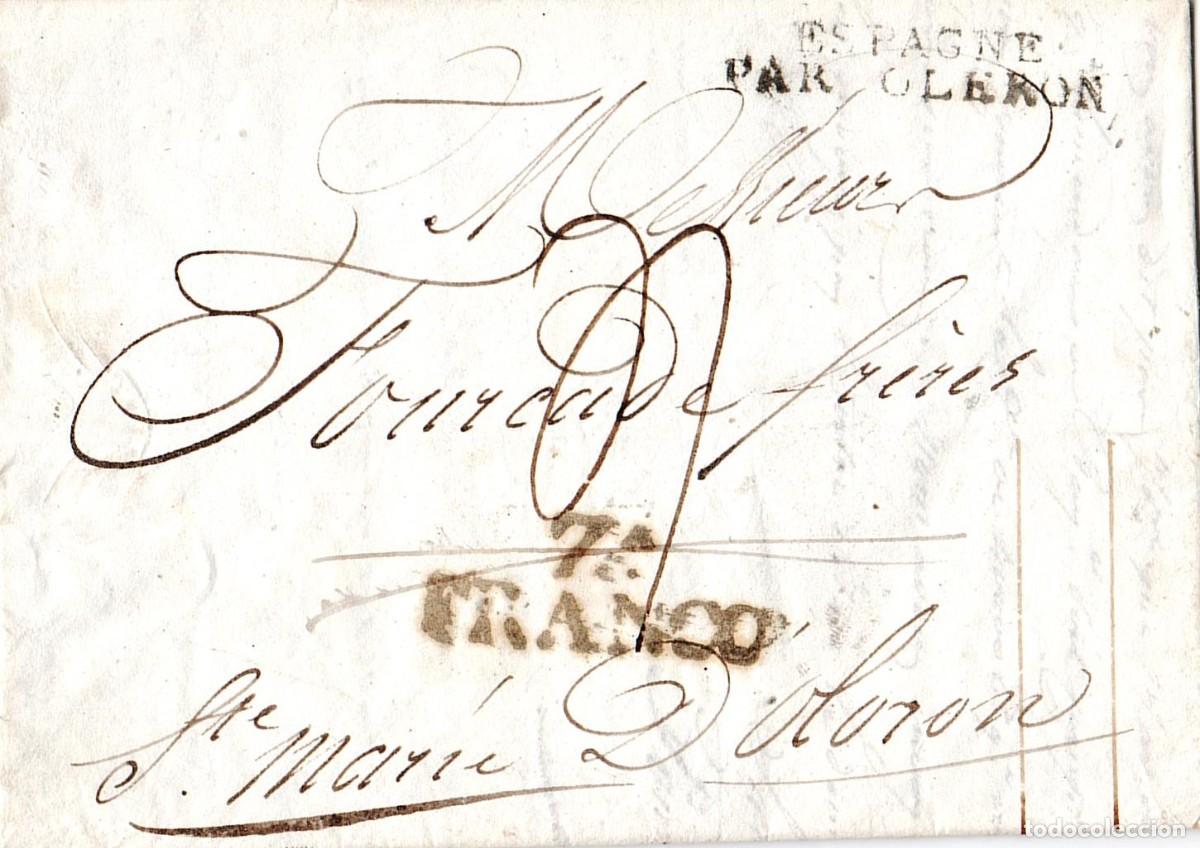Sellos: 1057. Carta entera prefilatelica ZARAGOZA 1825, Marca FRANCO. Lineal Espagne par Oloron