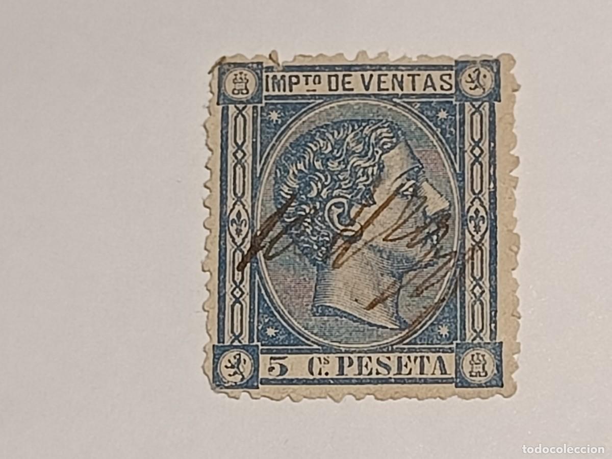 Sellos: Impuesto de Ventas 5 centimos de peseta. 1877