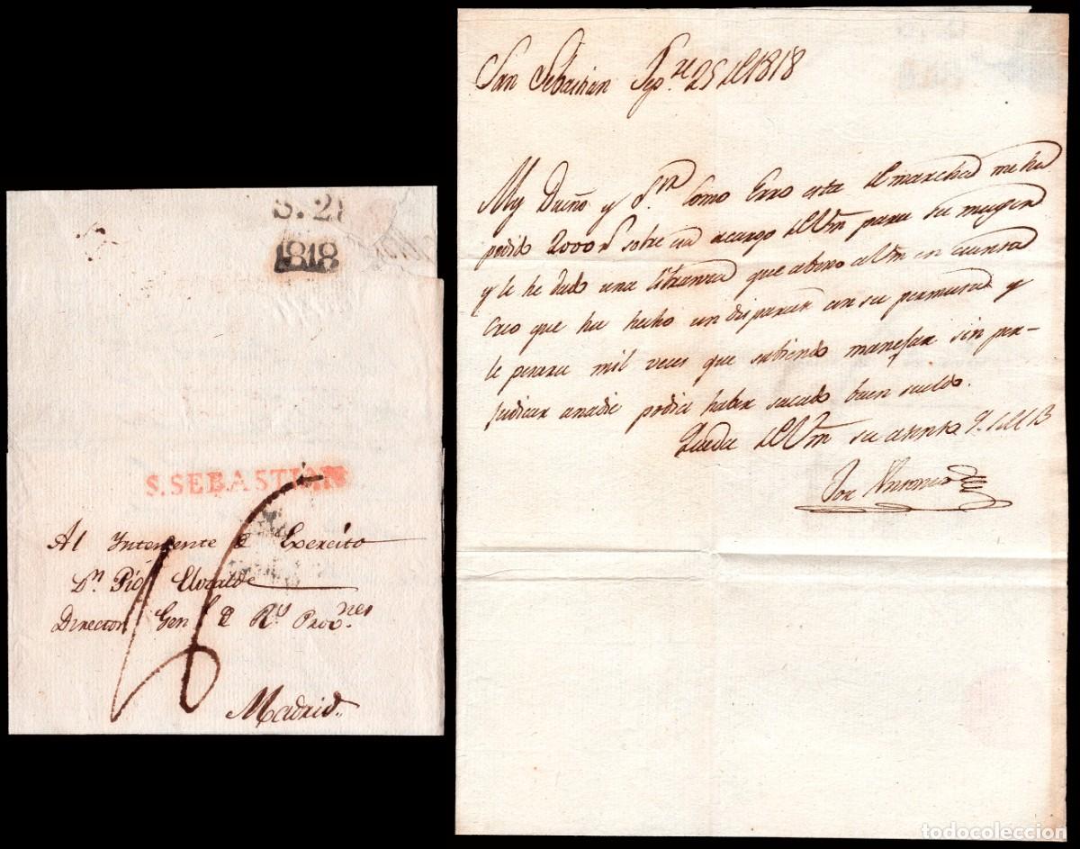 Sellos: Guip&uacute;zcoa - Prefilatelia - PE 23R - 1818 - Carta a Madrid + porteo manuscrito &rdquo;16&rdquo;