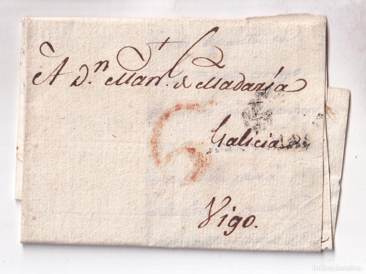 Sellos: PREFILATELIA. CARTA ENTERA. OVIEDO. ASTURIAS. A VIGO. GALICIA. 1818.