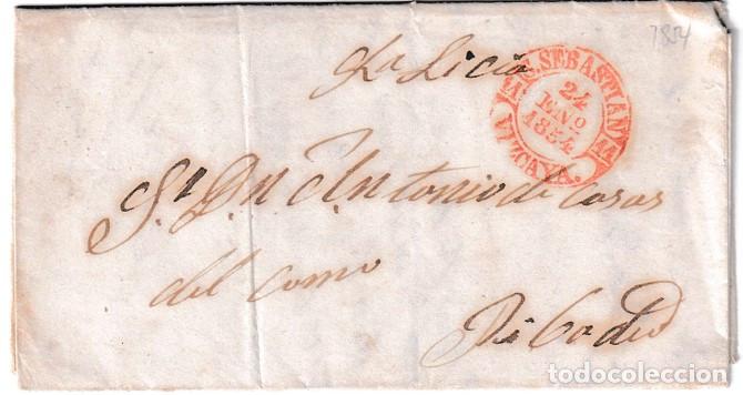 Sellos: 1854. Carta de San Sebasti&aacute;n a Ribadeo