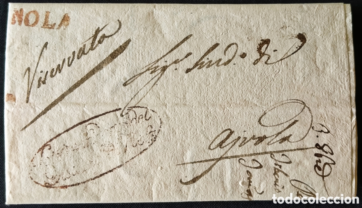 Sellos: ITALIA (R. DOS SICILIAS).1825 (3 OCT). Carta IMPRESO de NOLA a AIROLA. *RISERVATA*. CONTROL POLICIAL