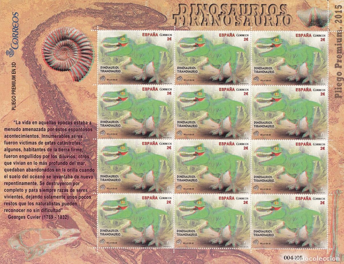 Sellos: CRS0968 SELLOS ESPA&Ntilde;A Pliego PREMIUM n&ordm; 22 Dinosaurios A&ntilde;o 2015