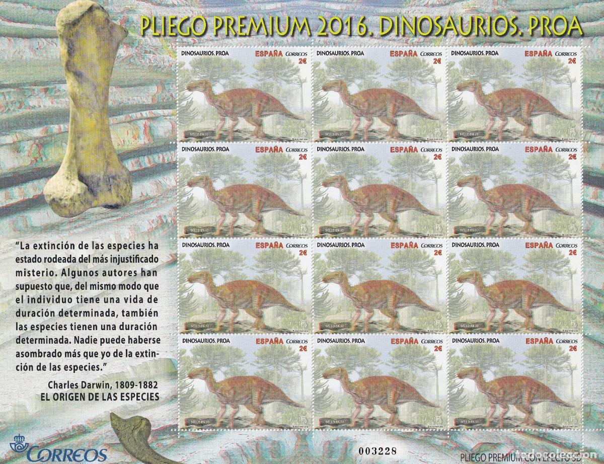 Sellos: CRS0982 Pliego PREMIUM n&ordm; 36. Dinosaurios. A&ntilde;o 2016