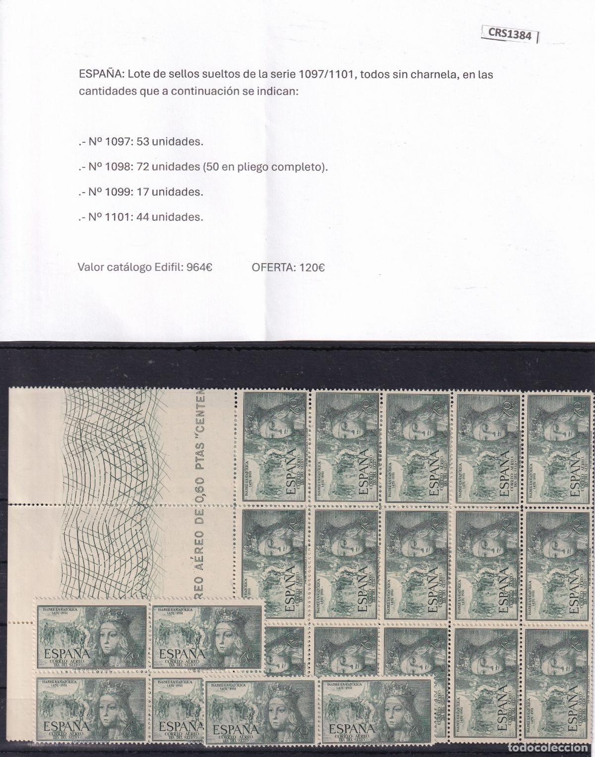 Sellos: CRS1384 LOTE SELLOS ESPA&Ntilde;A N&ordm; CAT 1097/1101 SUELTOS. VER RELACION EN FOTO