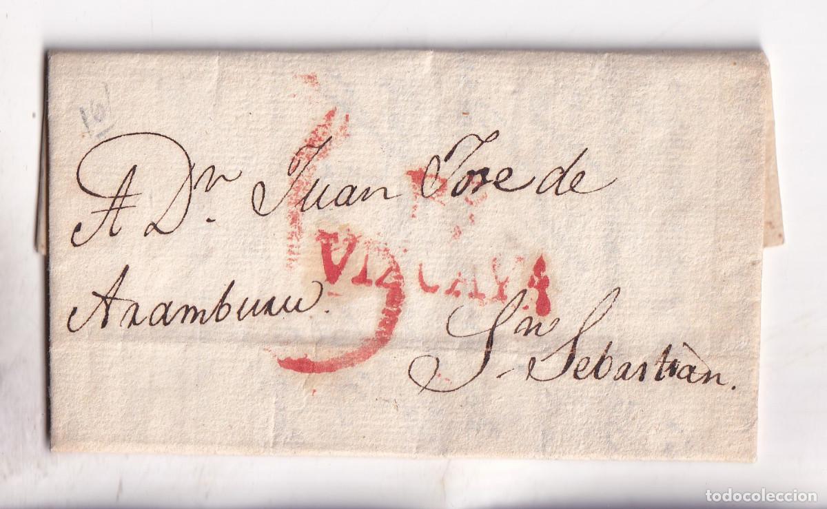 Sellos: PREFILATELIA. CARTA ENTERA. BILBAO A SAN SEBASTI&Aacute;N. 1824. COMERCIO TABACO Y CACAO. PA&Iacute;S VASCO
