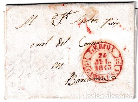 Sellos: 1843. Carta de L&eacute;rida a Barcelona