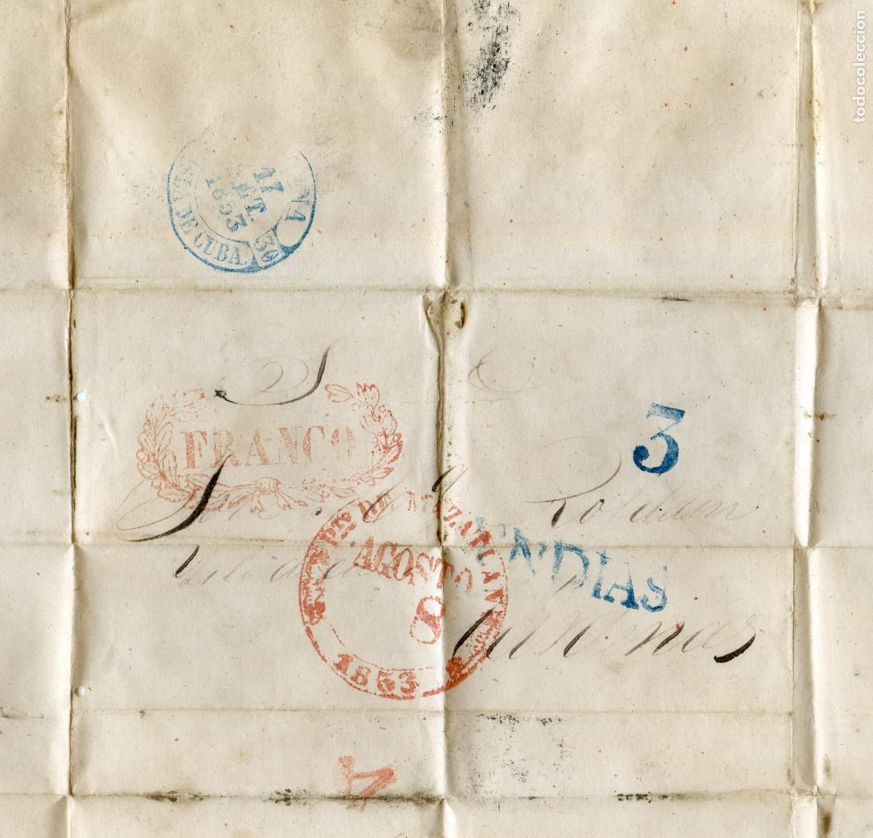 Sellos: Carta prefilat&eacute;lica desde el puerto de Mazatl&aacute;n, M&eacute;xico a La Habana Cuba 1853