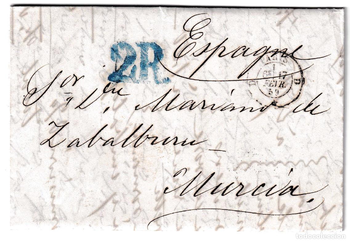 Sellos: 1859. Carta de Paris a Murcia