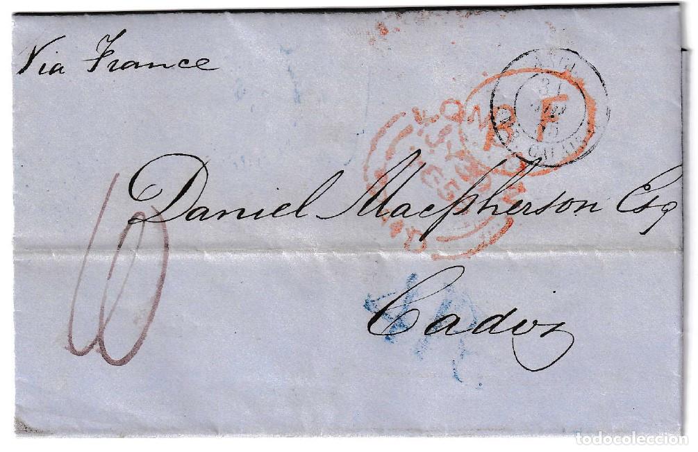 Sellos: 1855. Carta de Londres a C&aacute;diz
