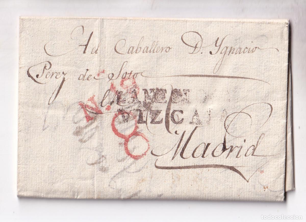 Sellos: PREFILATELIA. CARTA ENTERA. AJA. SOBA. CANTABRIA. A MADRID. 1836. MARCA LANESTOSA. VIZCAYA