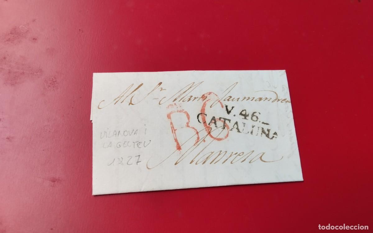 Sellos: VILANOVA Y LA GELTRU ENVUELTA PREFILATELICA CIRCULADA A MANRESAA&Ntilde;O 1826 MARCAS DE ZONA Y PORTEO