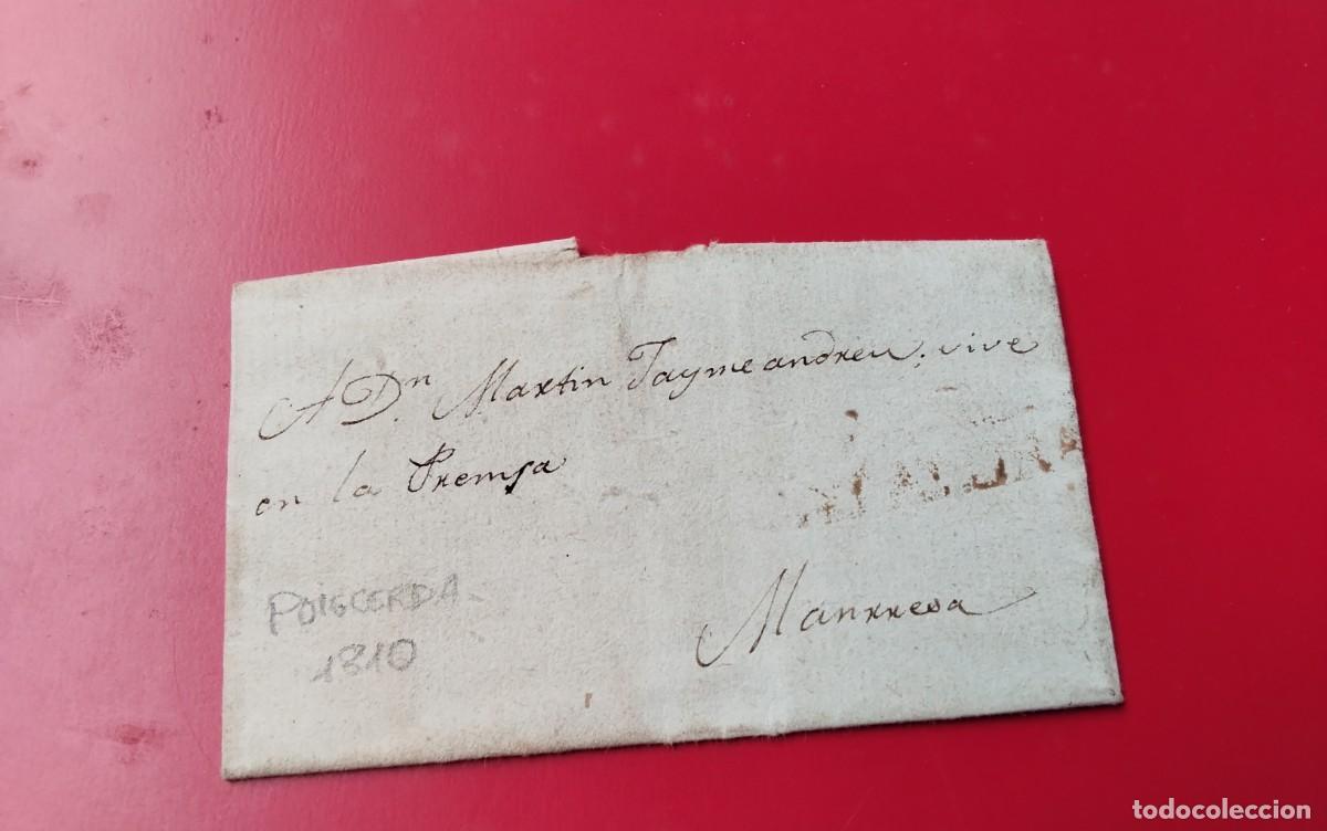 Sellos: PUIGCERDA ENVUELTA PREFILATELICA CIRCULADA A MANRESA A&Ntilde;O 1810 ESCRITA INTERIOR